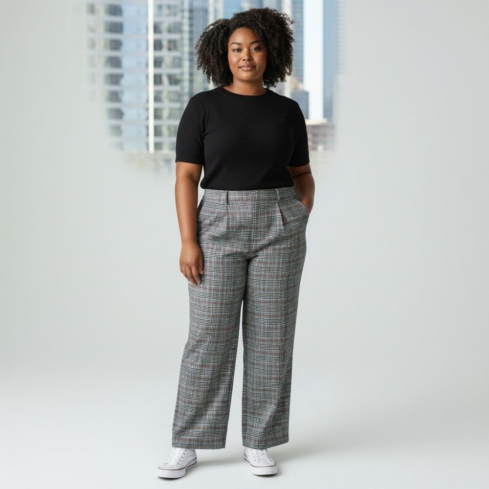 Ava & Viv Teens Plus Size Plaid Wide-Leg Pants Stretchy With Pockets Size 17